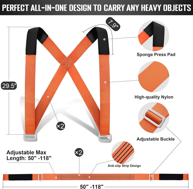 MOZETO Anti-Slip Moving Straps, 2-Person Shoulder Lifting and Moving System Lifting Straps for Moving Furniture, Appliances, Mattresses, Heavy Objects up to 800lbs - Image 3